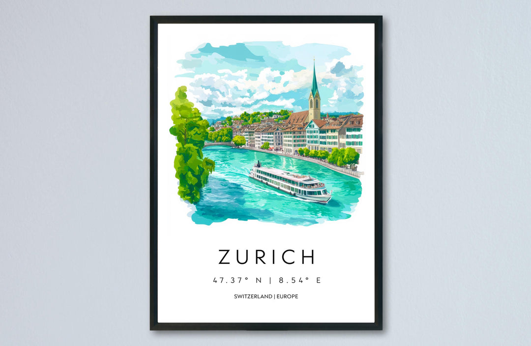 Zurich Watercolor Poster Wall Art Zurich Wall Decor Home Décor Zurich Gift Switzerland Art Lover Gift, Travel Souvenir Print