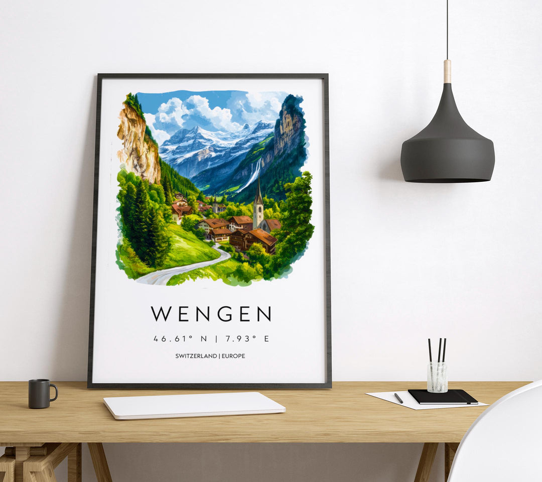 Wengen Watercolor Poster Wall Art Wengen Wall Decor Home Décor Wengen Gift Switzerland Art Lover Gift, Travel Souvenir Print