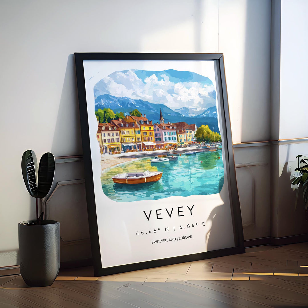 Vevey Watercolor Poster Wall Art Vevey Wall Decor Home Décor Vevey Gift Switzerland Art Lover Gift, Travel Souvenir Print
