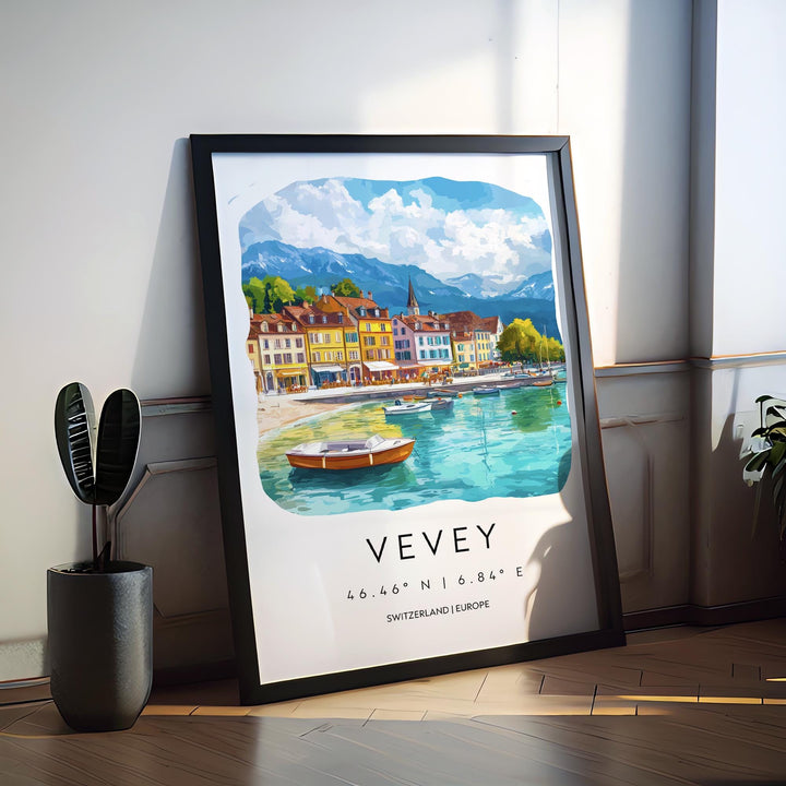 Vevey Watercolor Poster Wall Art Vevey Wall Decor Home Décor Vevey Gift Switzerland Art Lover Gift, Travel Souvenir Print