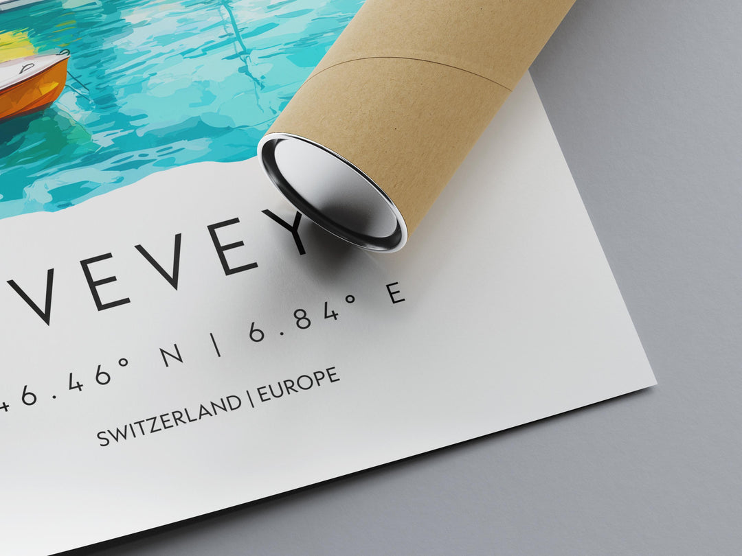 Vevey Watercolor Poster Wall Art Vevey Wall Decor Home Décor Vevey Gift Switzerland Art Lover Gift, Travel Souvenir Print