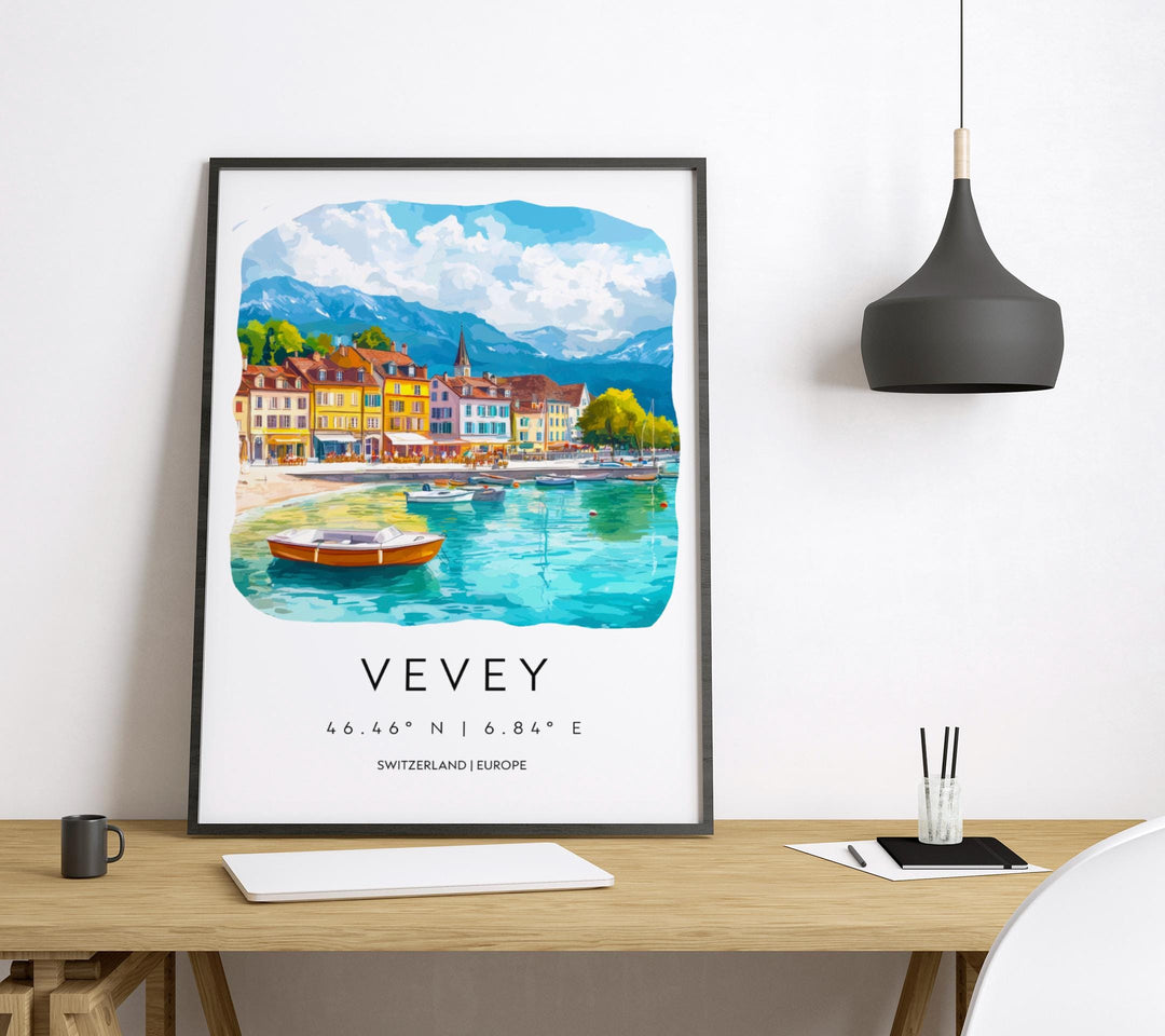 Vevey Watercolor Poster Wall Art Vevey Wall Decor Home Décor Vevey Gift Switzerland Art Lover Gift, Travel Souvenir Print