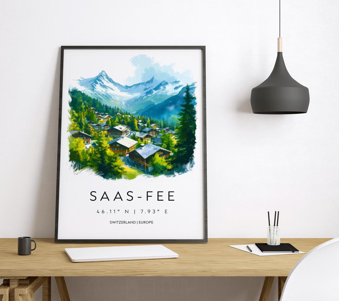 Saas-Fee Watercolor Poster Wall Art Saas-Fee Wall Decor Home Décor Saas-Fee Gift Switzerland Art Lover Gift, Travel Souvenir Print