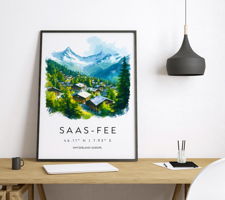 Saas-Fee Watercolor Poster Wall Art Saas-Fee Wall Decor Home Décor Saas-Fee Gift Switzerland Art Lover Gift, Travel Souvenir Print