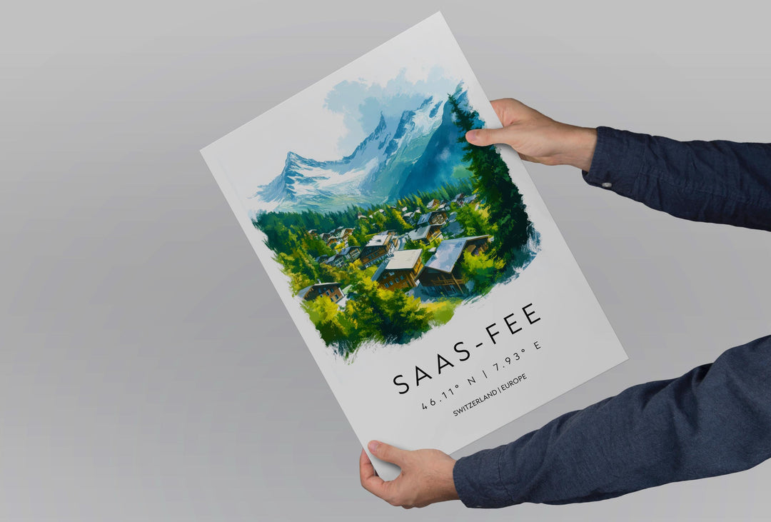 Saas-Fee Watercolor Poster Wall Art Saas-Fee Wall Decor Home Décor Saas-Fee Gift Switzerland Art Lover Gift, Travel Souvenir Print