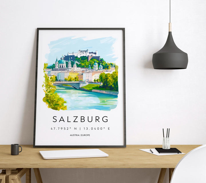Salzburg Watercolor Poster Wall Art Salzburg Wall Decor Home Décor Salzburg Gift Austria Art Lover Gift, Travel Souvenir Print