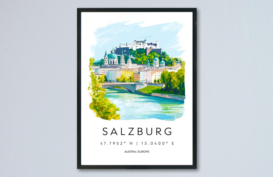 Salzburg Watercolor Poster Wall Art Salzburg Wall Decor Home Décor Salzburg Gift Austria Art Lover Gift, Travel Souvenir Print