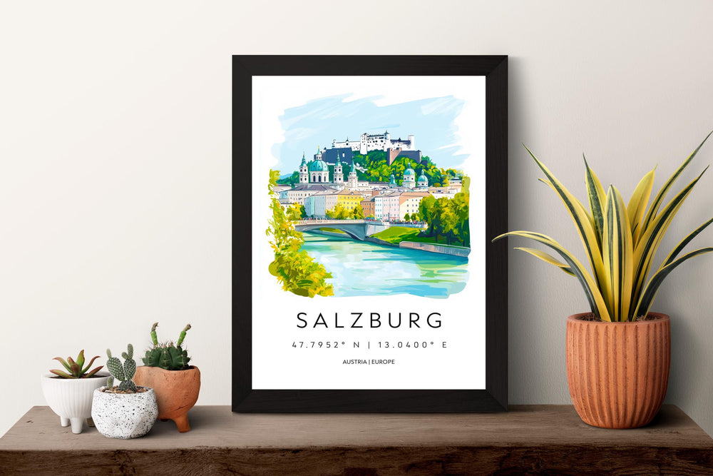 Salzburg Watercolor Poster Wall Art Salzburg Wall Decor Home Décor Salzburg Gift Austria Art Lover Gift, Travel Souvenir Print