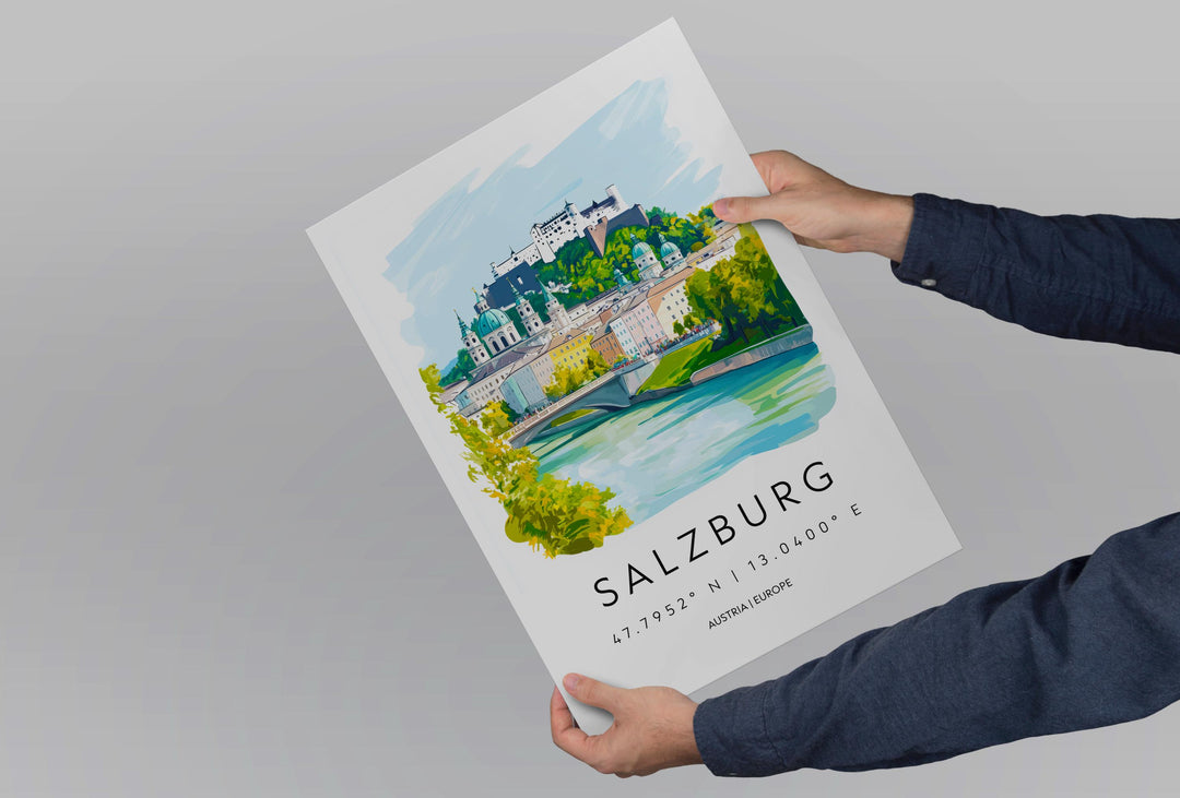 Salzburg Watercolor Poster Wall Art Salzburg Wall Decor Home Décor Salzburg Gift Austria Art Lover Gift, Travel Souvenir Print