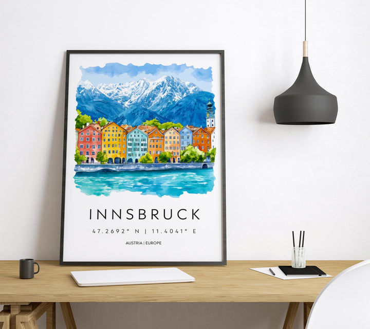 Innsbruck Watercolor Poster Wall Art Innsbruck Wall Decor Home Décor Innsbruck Gift Austria Art Lover Gift, Travel Souvenir Print