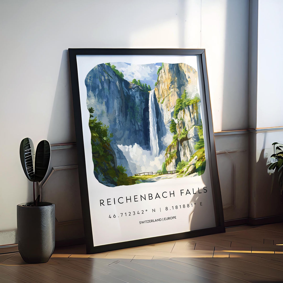 Reichenbach Falls Watercolor Poster Wall Art Reichenbach Falls Wall Décor Home Art Reichenbach Falls Gift Switzerland Art Lover Gift