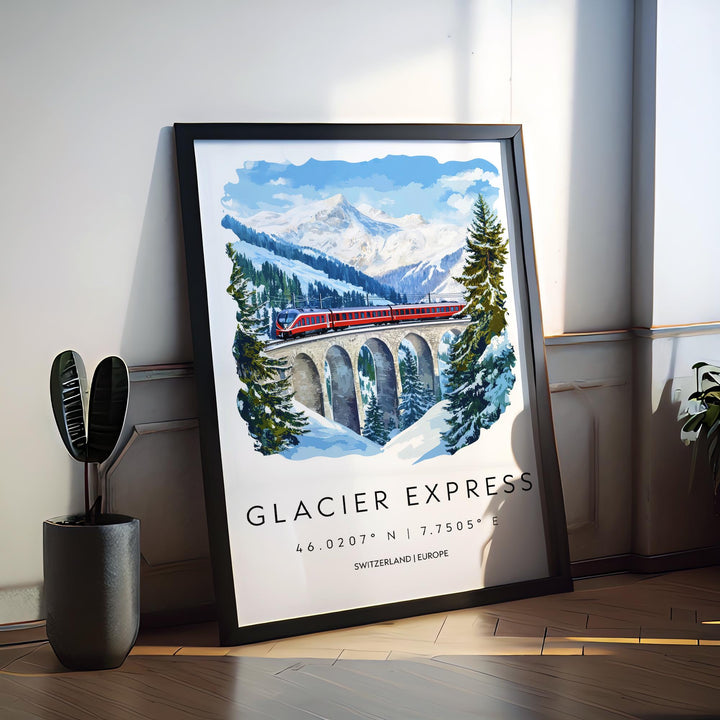 Glacier Express Watercolor Poster Wall Art Glacier Express Wall Décor Home Art Glacier Express Gift Switzerland Art Lover Gift, Travel