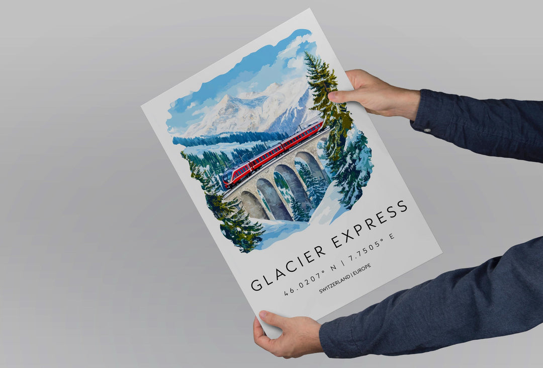 Glacier Express Watercolor Poster Wall Art Glacier Express Wall Décor Home Art Glacier Express Gift Switzerland Art Lover Gift, Travel
