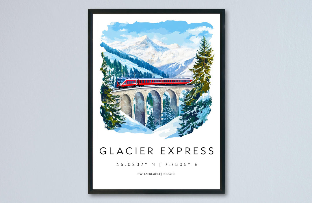 Glacier Express Watercolor Poster Wall Art Glacier Express Wall Décor Home Art Glacier Express Gift Switzerland Art Lover Gift, Travel