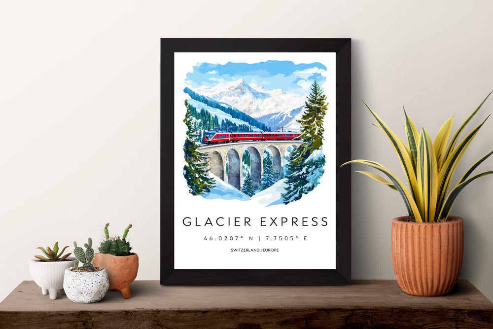 Glacier Express Watercolor Poster Wall Art Glacier Express Wall Décor Home Art Glacier Express Gift Switzerland Art Lover Gift, Travel