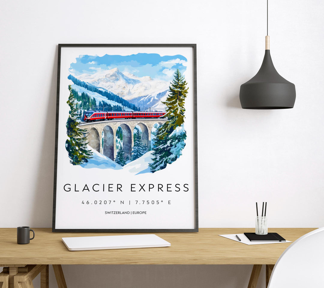 Glacier Express Watercolor Poster Wall Art Glacier Express Wall Décor Home Art Glacier Express Gift Switzerland Art Lover Gift, Travel
