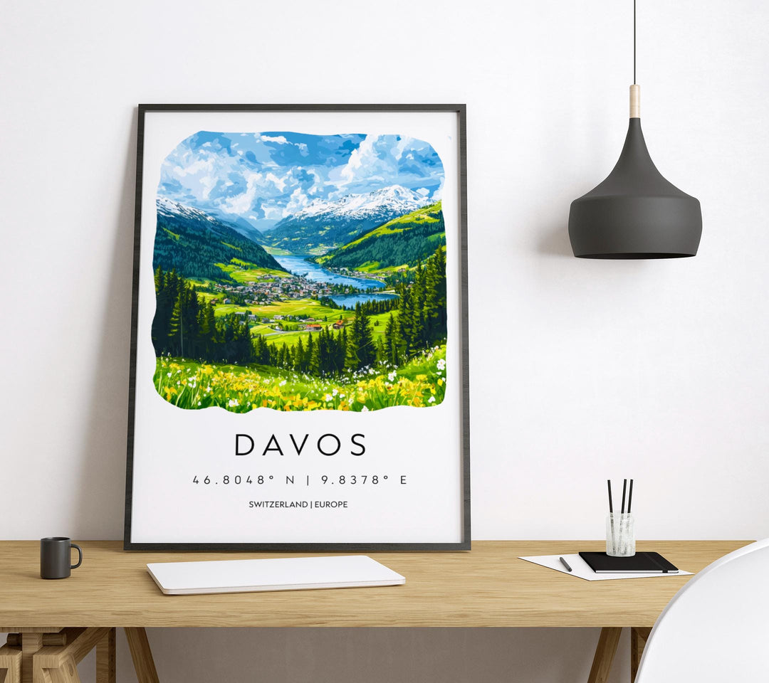 Davos Watercolor Poster Wall Art Davos Wall Decor Home Décor Davos Gift Switzerland Art Lover Gift, Travel Souvenir Print