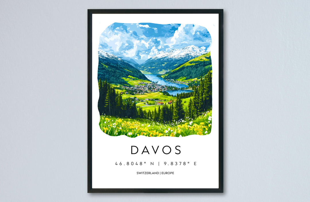 Davos Watercolor Poster Wall Art Davos Wall Decor Home Décor Davos Gift Switzerland Art Lover Gift, Travel Souvenir Print