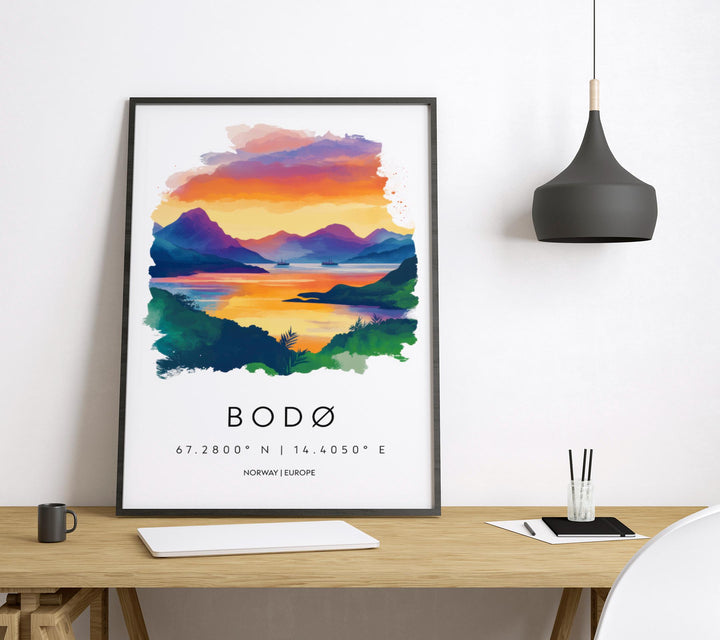 Bodø Watercolor Poster Wall Art Bodø Wall Decor Home Décor Bodø Gift Norway Art Lover Gift, Travel Souvenir Print