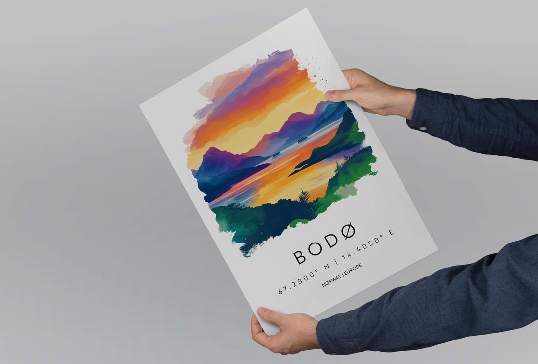Bodø Watercolor Poster Wall Art Bodø Wall Decor Home Décor Bodø Gift Norway Art Lover Gift, Travel Souvenir Print
