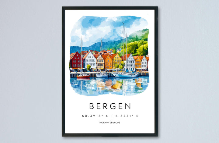 Bergen Watercolor Poster Wall Art Bergen Wall Decor Home Décor Bergen Gift Norway Art Lover Gift, Travel Souvenir Print