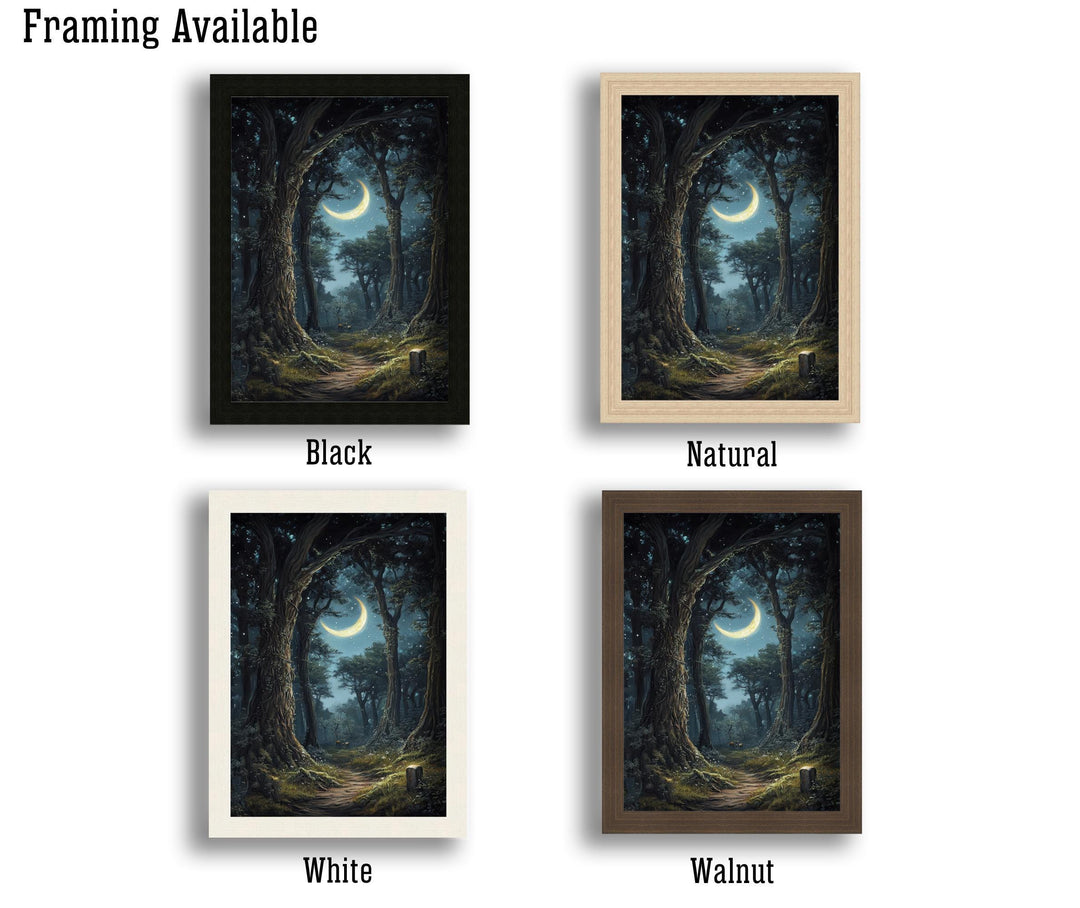 Moonlight Forest Print, Vintage Cottagecore Nature Art