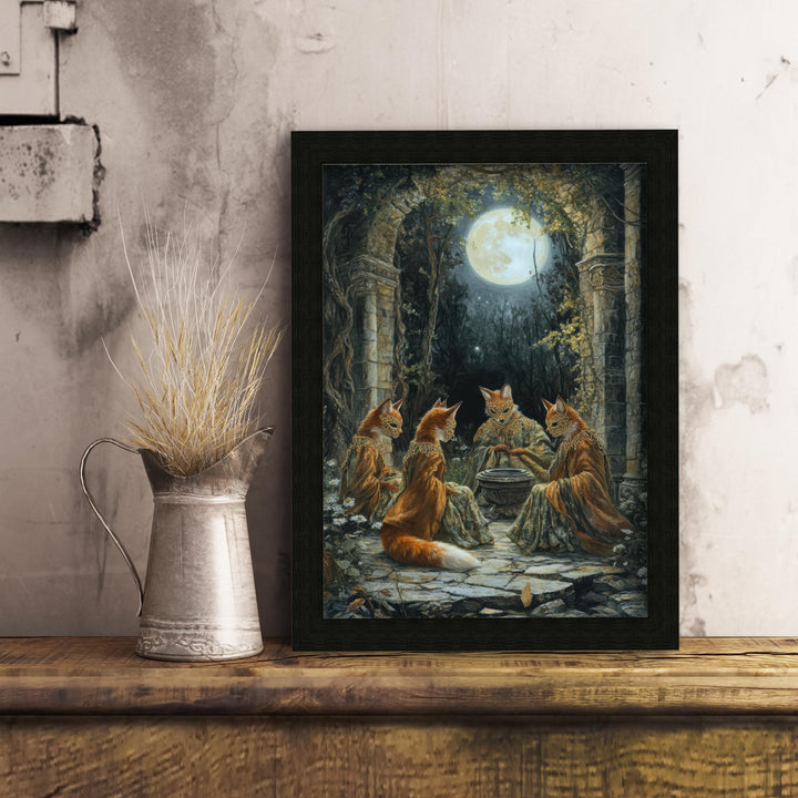 Fox Masked Dancers Print | Vintage Cottagecore Forest Art