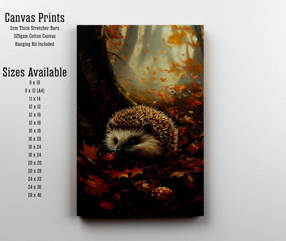 Hedgehog Autumn Print, Vintage Forest Cottagecore Art