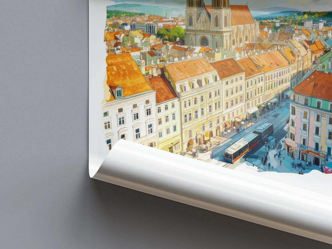 Zagreb Watercolor Poster Wall Art Zagreb Wall Decor Home Décor Zagreb Gift Croatia Art Lover Gift, Travel Souvenir Print
