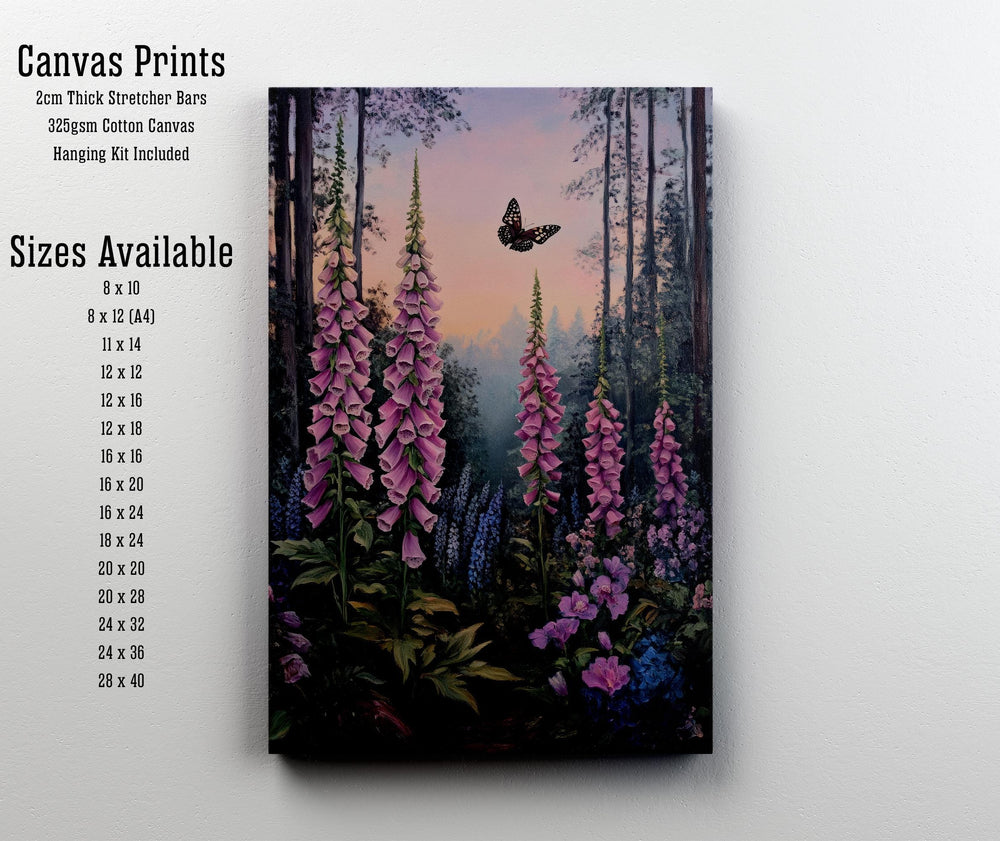 Foxglove Moth Botanical Print, Vintage Cottagecore Art