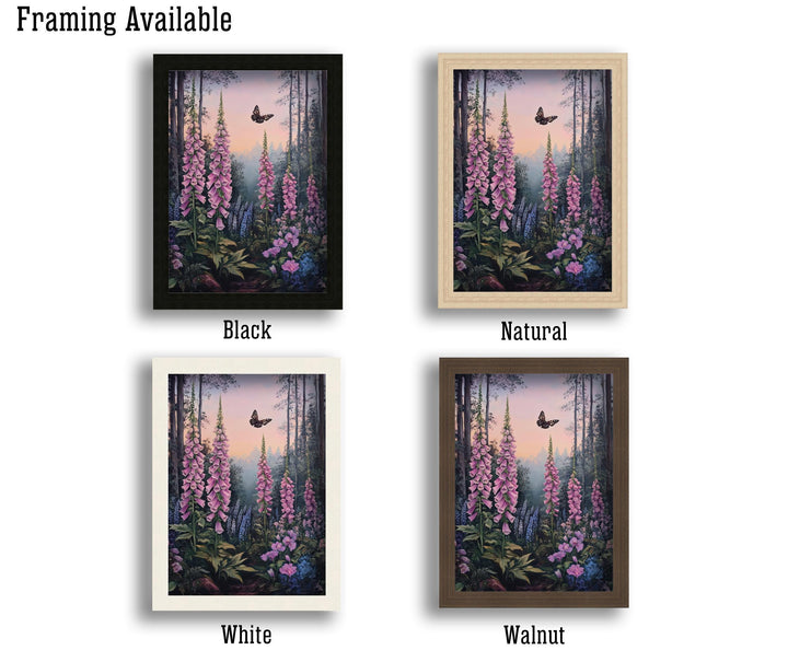 Foxglove Moth Botanical Print, Vintage Cottagecore Art
