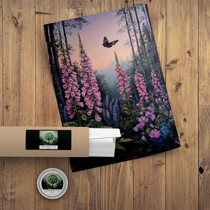 Foxglove Moth Botanical Print, Vintage Cottagecore Art