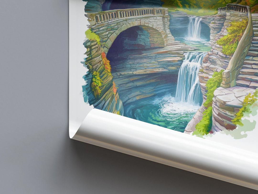 Watkins Glen State Park Watercolor Wall Art Watkins Glen Decor Home Décor Watkins Glen Gift USA Art Lover Gift, Travel Print