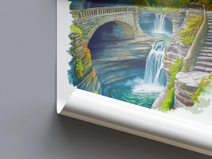 Watkins Glen State Park Watercolor Wall Art Watkins Glen Decor Home Décor Watkins Glen Gift USA Art Lover Gift, Travel Print