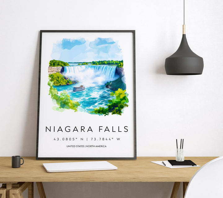 Niagara Falls Watercolor Poster Wall Art Niagara Falls Wall Decor Home Décor Niagara Falls Gift USA Canada Art Lover Gift, Travel Print