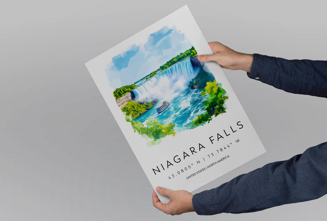 Niagara Falls Watercolor Poster Wall Art Niagara Falls Wall Decor Home Décor Niagara Falls Gift USA Canada Art Lover Gift, Travel Print