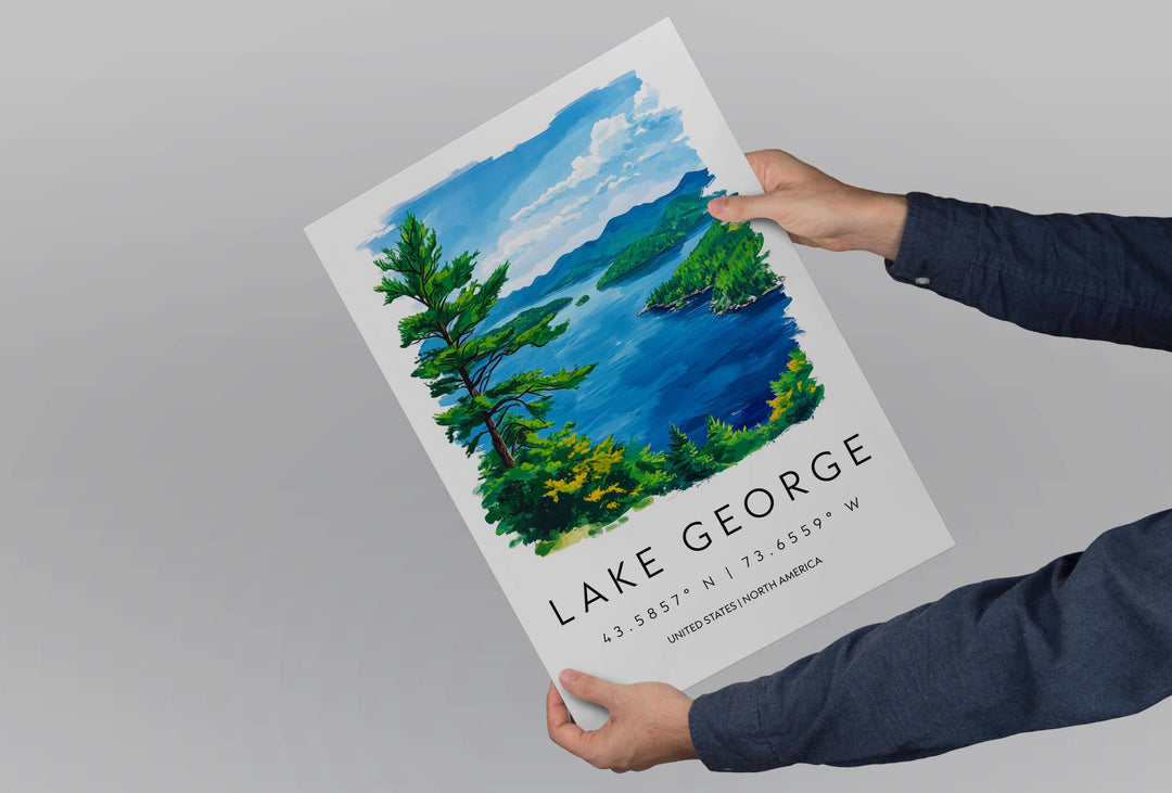 Lake George Watercolor Poster Wall Art Lake George Wall Decor Home Décor Lake George Gift USA Art Lover Gift, Travel Souvenir Print