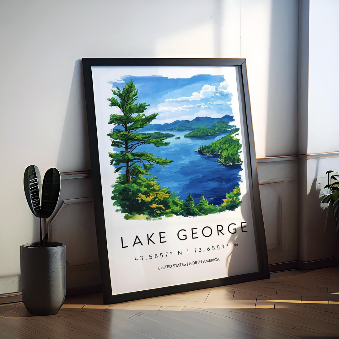 Lake George Watercolor Poster Wall Art Lake George Wall Decor Home Décor Lake George Gift USA Art Lover Gift, Travel Souvenir Print