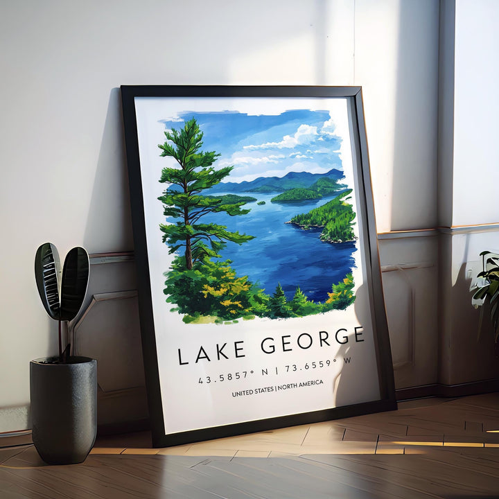 Lake George Watercolor Poster Wall Art Lake George Wall Decor Home Décor Lake George Gift USA Art Lover Gift, Travel Souvenir Print