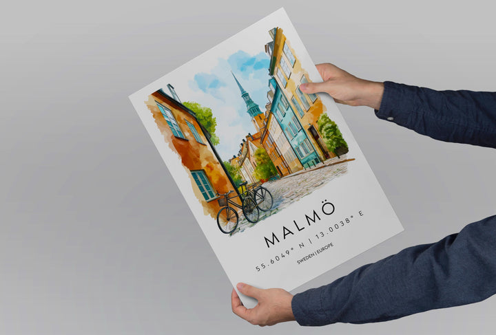 Malmö Watercolor Poster Wall Art Malmö Wall Decor Home Décor Malmö Gift Sweden Art Lover Gift, Travel Souvenir Print