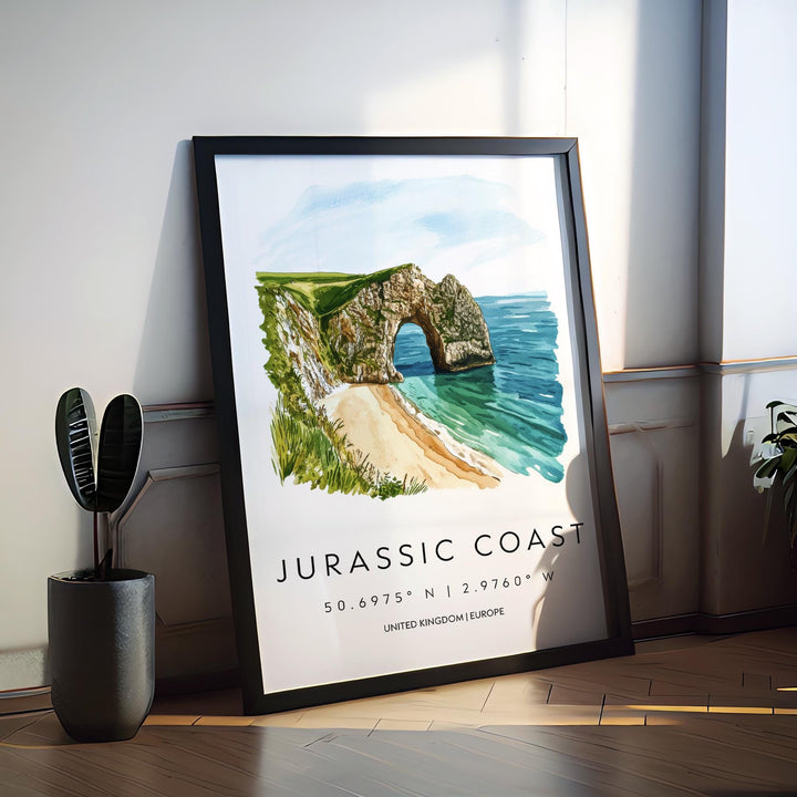 Jurassic Coast Watercolor Poster Wall Art Jurassic Coast Decor Home Décor Jurassic Coast Gift UK Art Lover Gift, Travel Souvenir Print