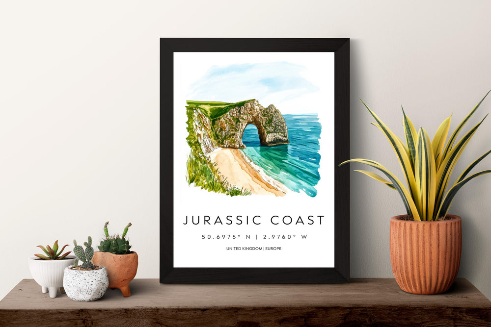 Jurassic Coast Watercolor Poster Wall Art Jurassic Coast Decor Home Décor Jurassic Coast Gift UK Art Lover Gift, Travel Souvenir Print