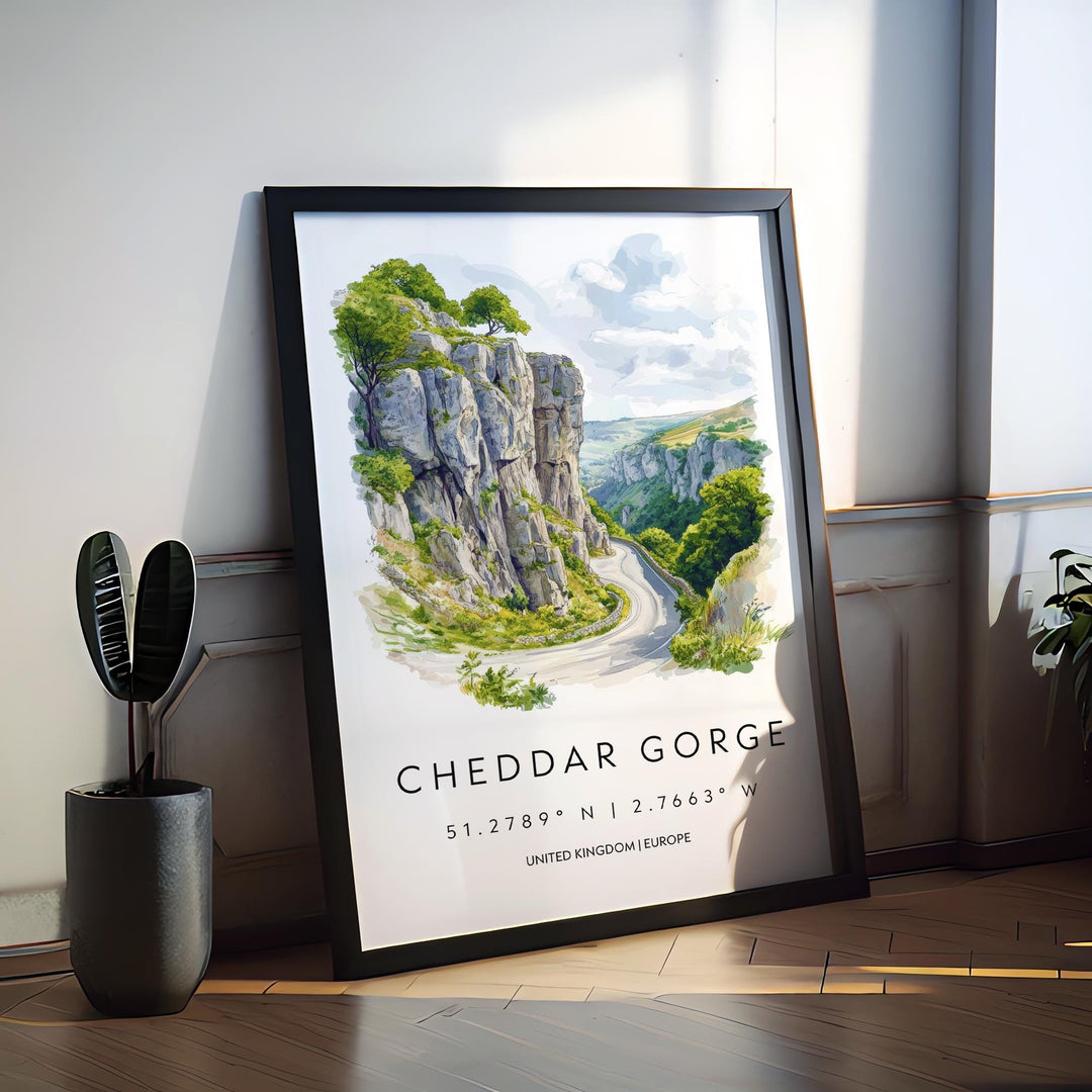 Cheddar Gorge Watercolor Poster Wall Art Cheddar Gorge Decor Home Décor Cheddar Gorge Gift UK Art Lover Gift, Travel Souvenir Print