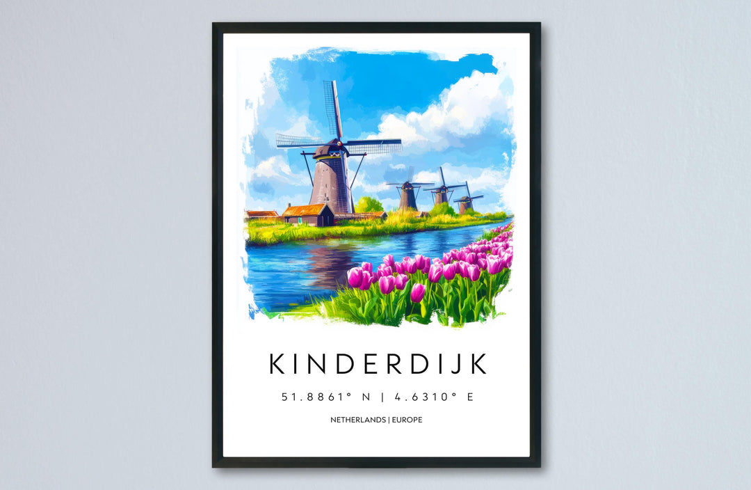 Kinderdijk Watercolor Poster Wall Art Kinderdijk Wall Decor Home Décor Kinderdijk Gift Netherlands Art Lover Gift, Travel Souvenir Print