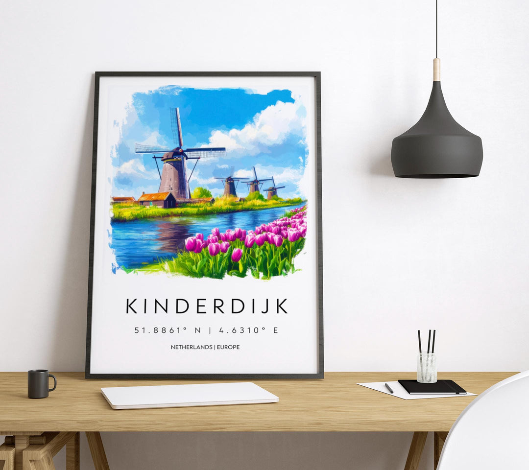 Kinderdijk Watercolor Poster Wall Art Kinderdijk Wall Decor Home Décor Kinderdijk Gift Netherlands Art Lover Gift, Travel Souvenir Print