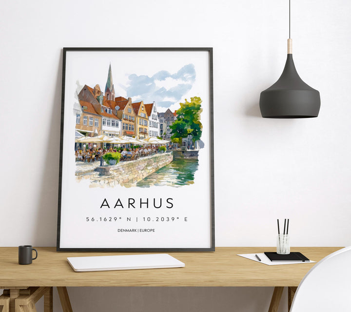 Aarhus Watercolor Poster Wall Art Aarhus Wall Decor Home Décor Aarhus Gift Denmark Art Lover Gift, Travel Souvenir Print