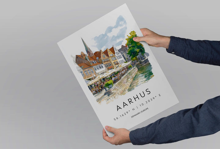 Aarhus Watercolor Poster Wall Art Aarhus Wall Decor Home Décor Aarhus Gift Denmark Art Lover Gift, Travel Souvenir Print