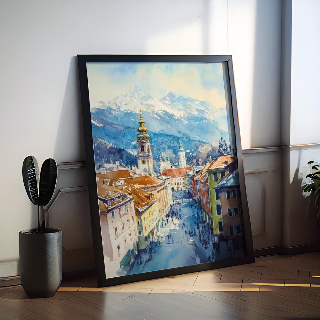 Innsbruck Watercolor Poster Wall Art Innsbruck Wall Hanging Home Décor Innsbruck Gift Art Lovers Austria Wall Art