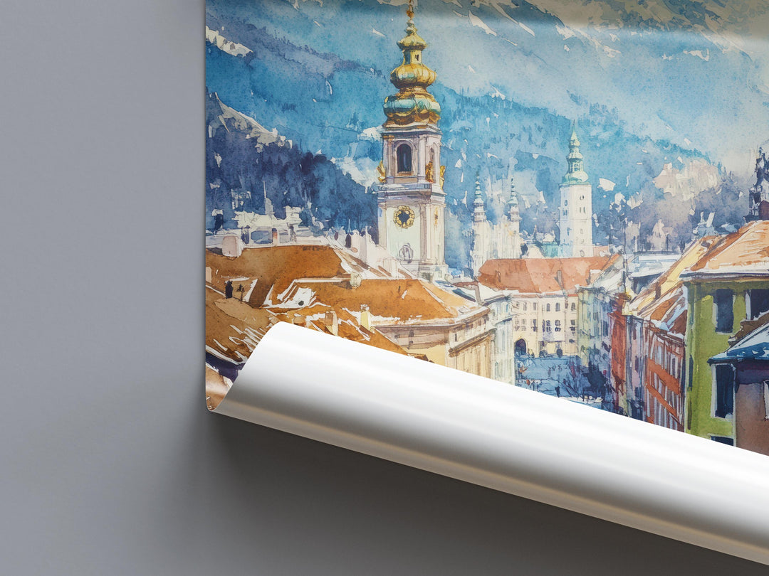 Innsbruck Watercolor Poster Wall Art Innsbruck Wall Hanging Home Décor Innsbruck Gift Art Lovers Austria Wall Art