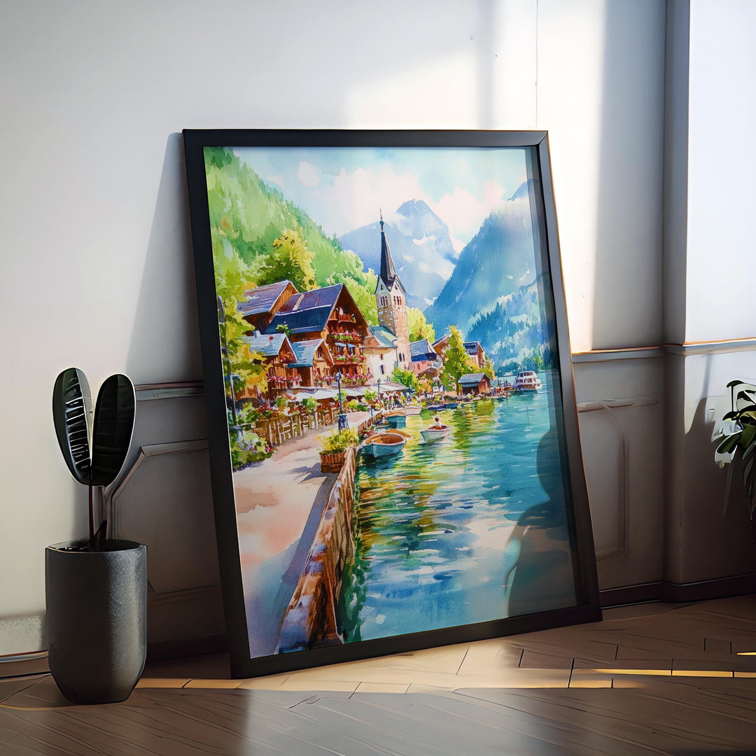 Hallstatt Watercolor Poster Wall Art Hallstatt Wall Hanging Home Décor Hallstatt Gift Art Lovers Austria Wall Art